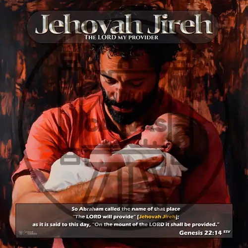 Image of a loving father cradling a newborn, symbolizing Jehovah Jireh, the Lord who provides, based on Genesis 22:14 ESV.